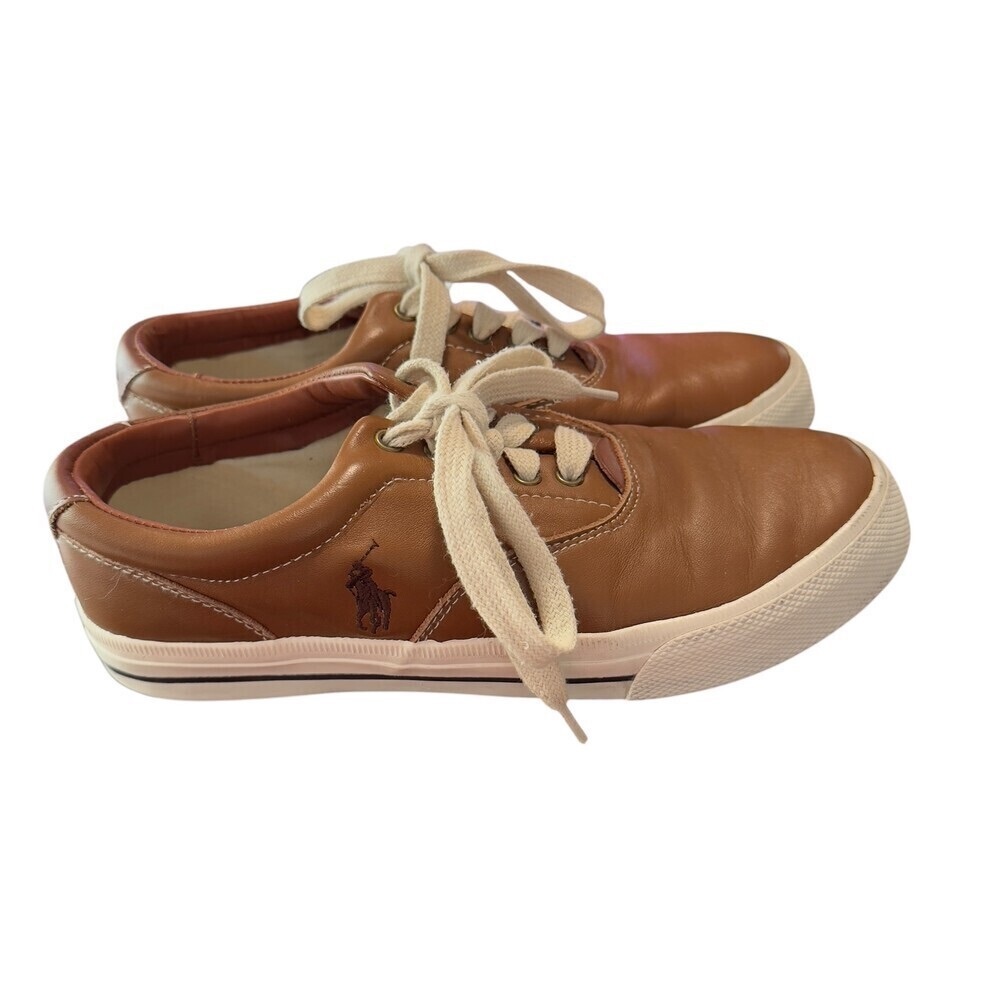 Polo Ralph Lauren Mens SoftBrown Leather Sneakers Size 9.5 - Picture 2 of 7